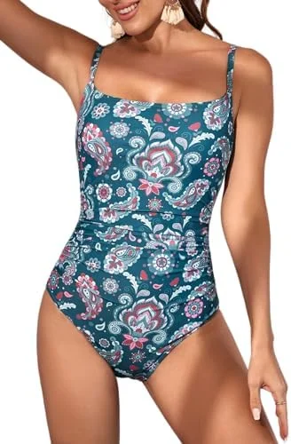 Women's Tummy Control Ruched One Piece Swimsuits