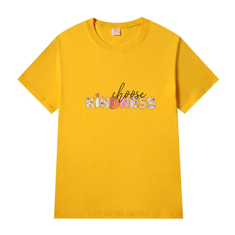 Short Sleeve Crew Neck Be Kind Letter Printed T-shirt