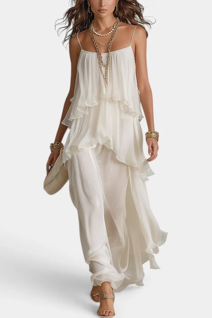 Layered Ruffle Maxi Dress with Adjustable Straps
