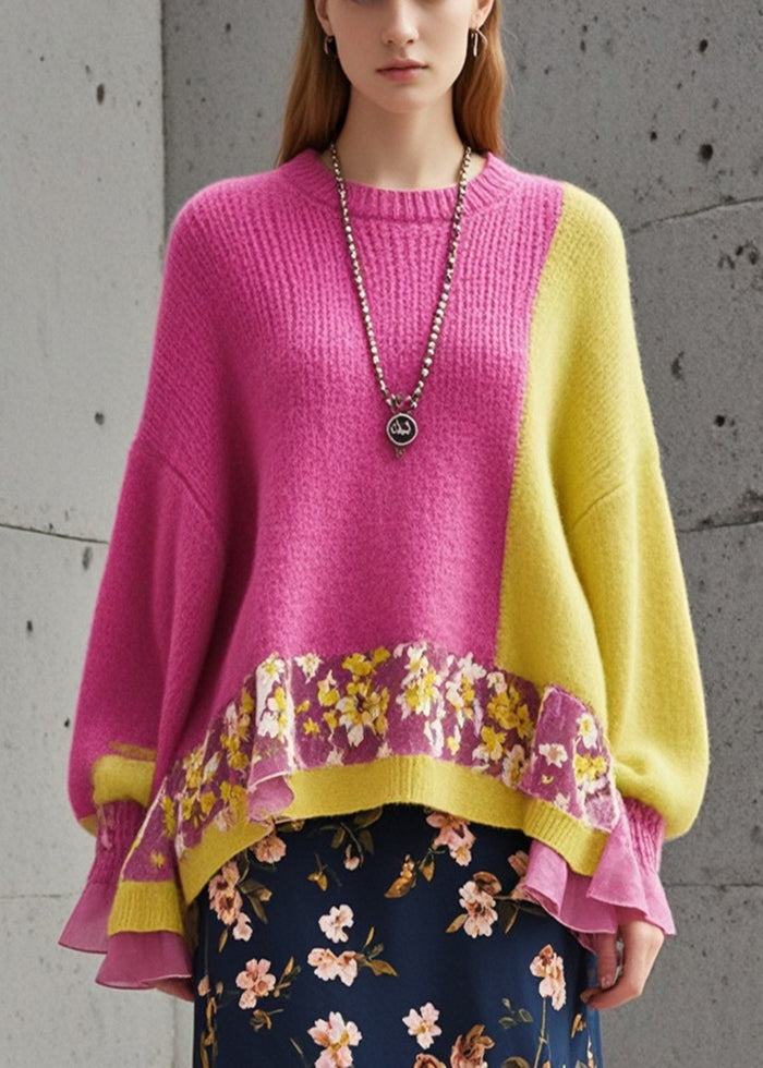 VCSHOES Rose Oversized Patchwork Cozy Knit Sweater Fall