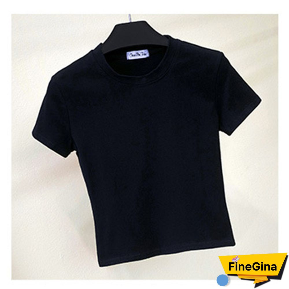 Green Crop Top T-Shirt Female Solid Cotton O-Neck Short Sleeve T-shirts For Women High Waist Slim Short Sport Femme T-Shirt