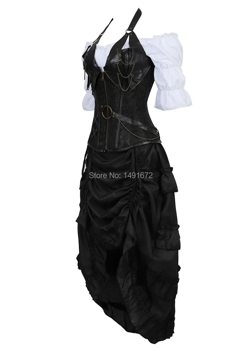 Billionm corset skirt 3 piece leather dress bustiers corset steampunk pirate lingerie corsetto irregular burlesque plus size black brown