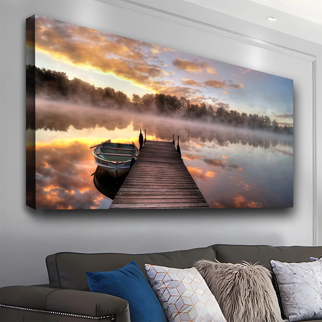 Boat Stop by the River Canvas Wall Art