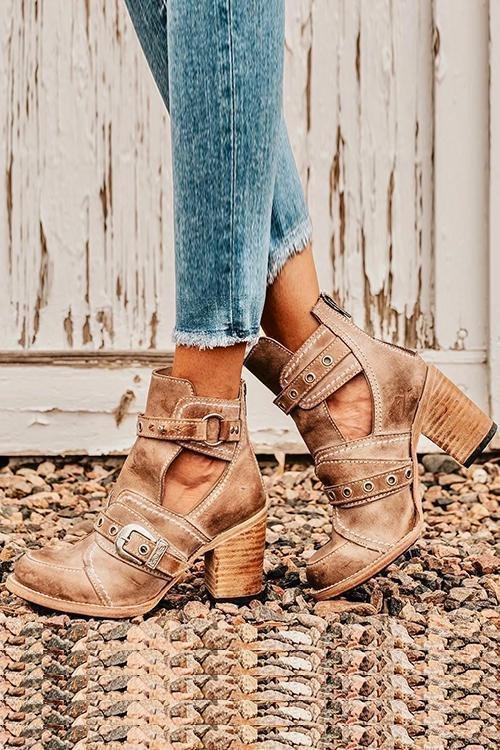 Buckle Cut Out Martin Boots - Shop Trendy Women's Fashion | TeeYours