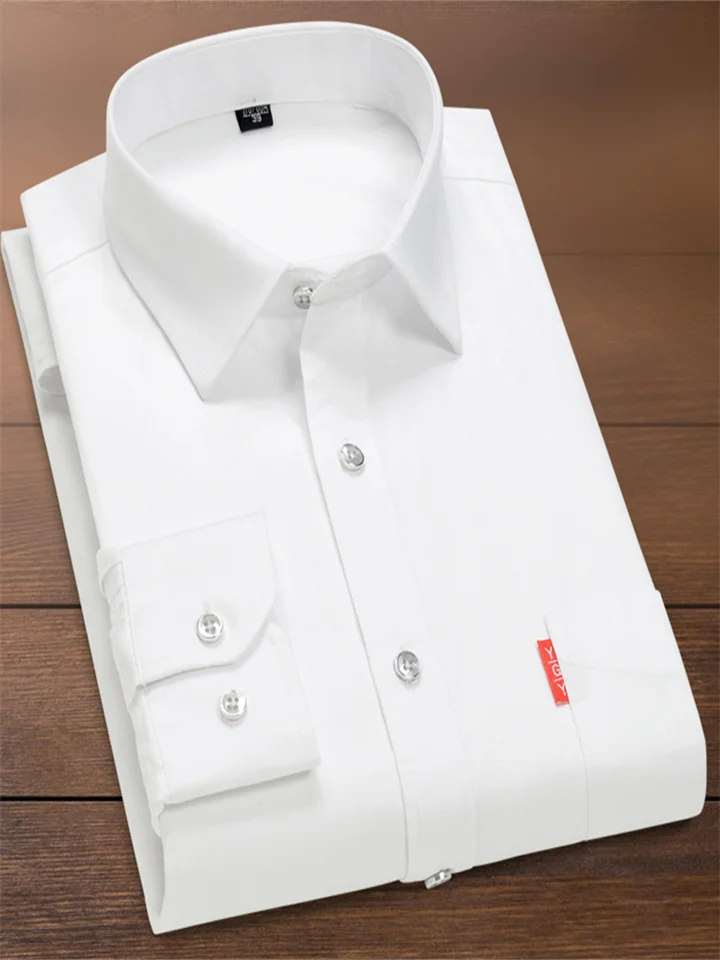 Shirt Men's Long-sleeved Cotton Loose Business Casual Men's Shirt Plaid Solid Color Cotton Blouse Men Business-Mixcun