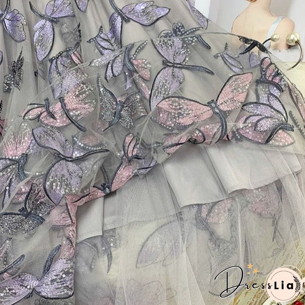 High Quality Sequins Embroidery Dragonfly Two Layer Mesh Pleated Skirt Women Summer High Waist Long Skirts Womens Elegant