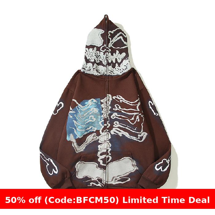 Aonga aelfric eden hoodie Tavis Scott Joint-Name Skull Print Fleece-lined Hoodie Sweater Men's and Women's Loose Coat aonga