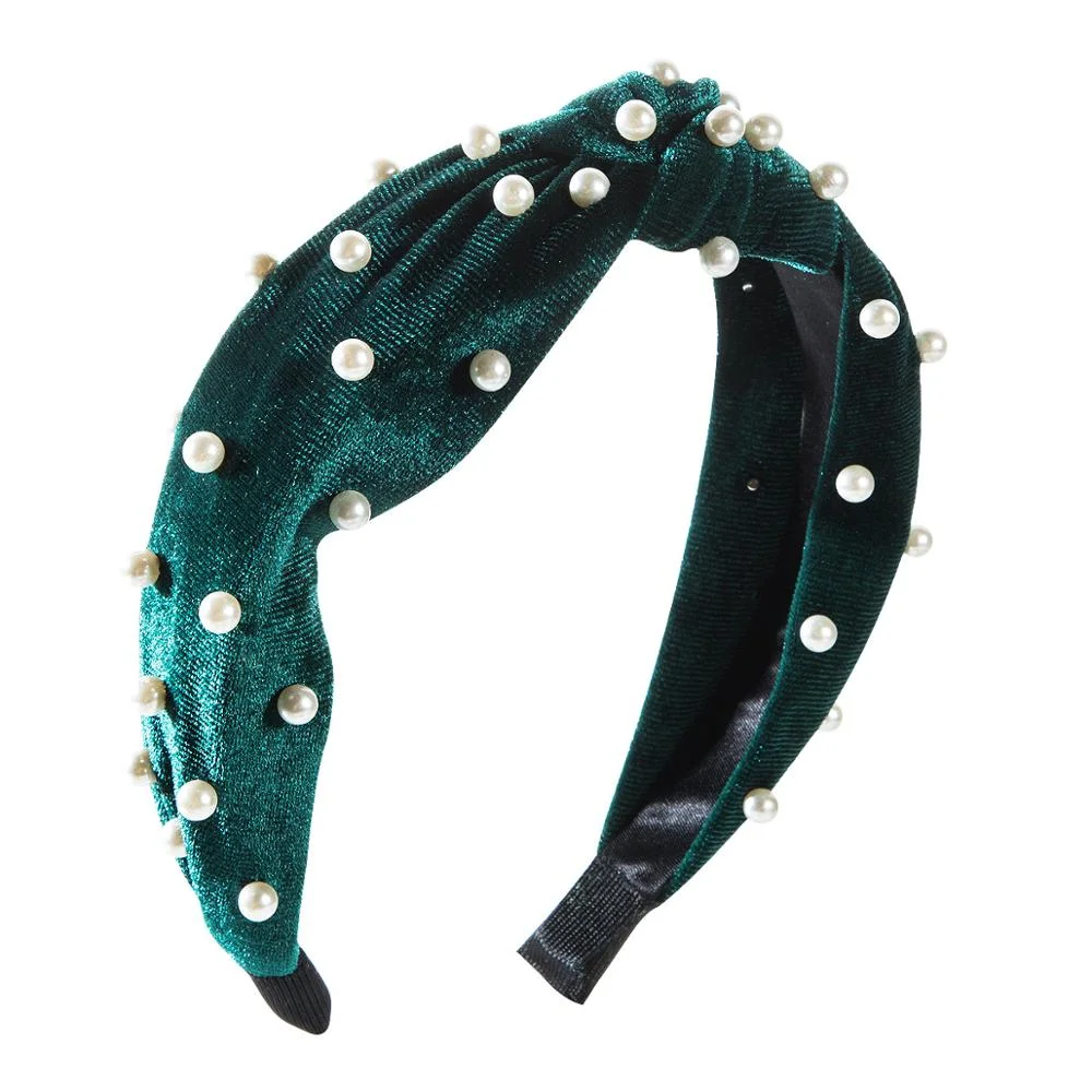 Dvacaman Korean Fashion Inlaid Pearl Velvet Bow Headbands Wide-brimmed Hairbands Women Fashion Mesh Headdress Female Head Buckle