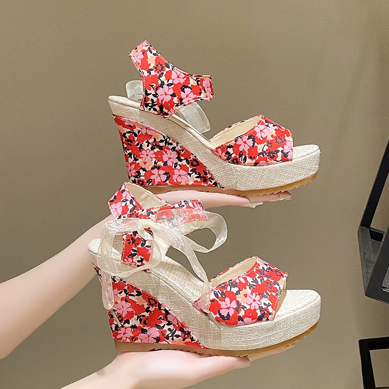 Yyvonne Hee Women's Sandals Fruit Pattern High Heel Sandals Women 2025 Spring And Summer New Word Fish Mouth Bow Women's Shoes
