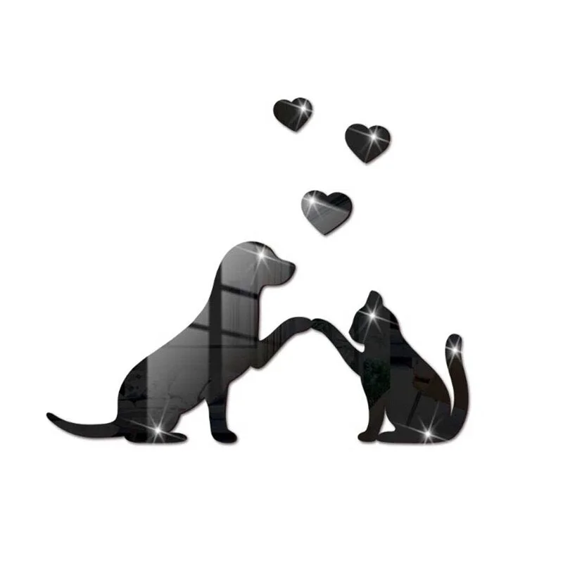 1set Cat and Dog Mirror Acrylic DIY Combination Home Decor Wall Sticker Mirrored Acrylic Sheet Self-adhesive Waterproof