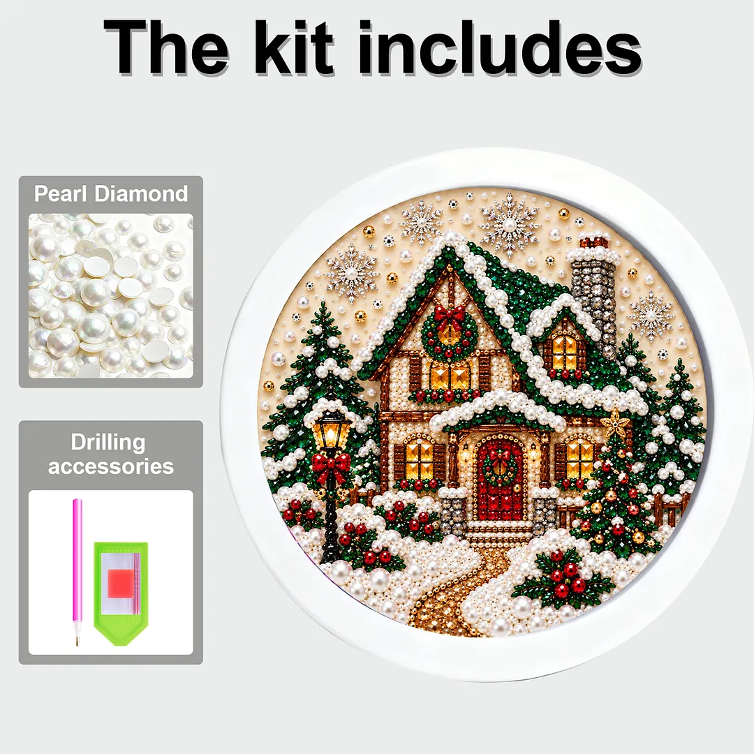 Framed Pearl Painting Kit Christmas House 7.87x7.87in