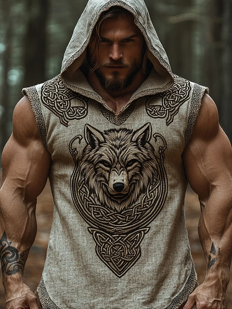 Men's Viking Wolf With Celtic Knot Retro Tank Top Hoodie / Rvogue / Rvogue