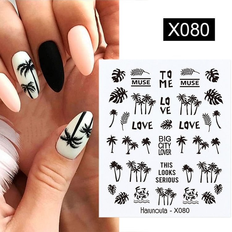 Harunouta Tropical Style Summer Palm Tree Design DIY Nail Stickers Coconut Tree Water Transfer Paper Nail Decals Nail Art Decor