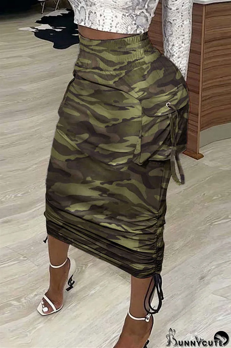 Camouflage Fashion Casual Print Draw String Regular High Waist Skirts