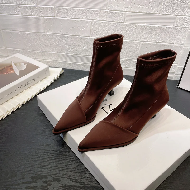 Breakj Breakj Silk Satin Sleeve Tip-Headed Short Boots Women 2025 Autumn And Winter New Fine And Elastic Boots Short-Shot Thin Boots