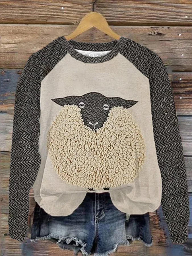Women's Cute Fluffy Sheep Print Casual Sweatshirt