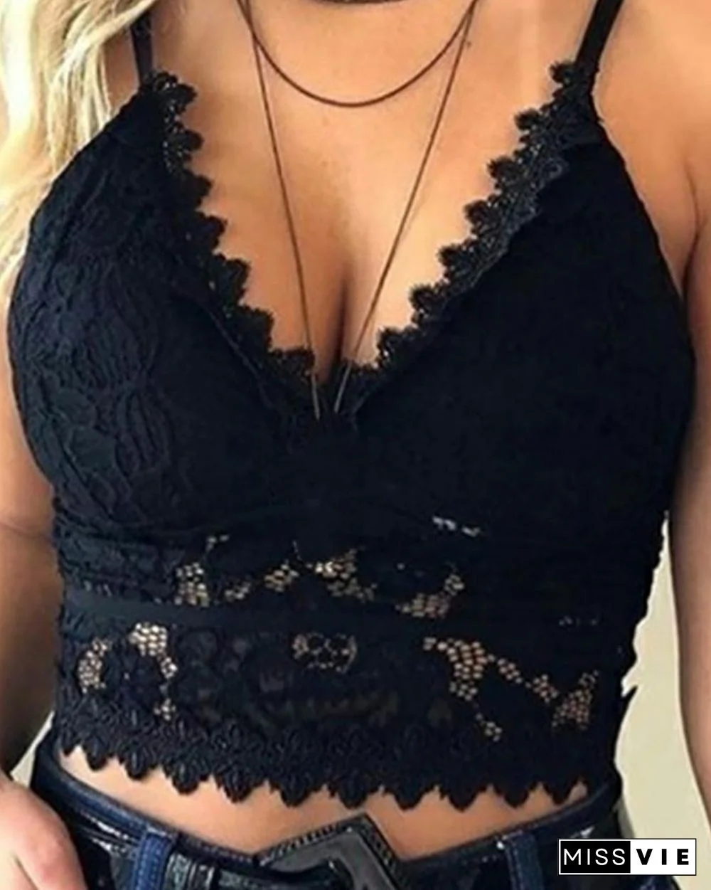 Lace  Hollow Out Spaghetti Strap Top