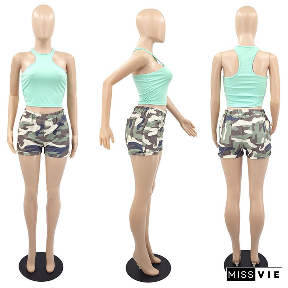 Summer New Arrivals Women High Waist Elasticated Pocket Streetwear Casual Camouflage Shorts