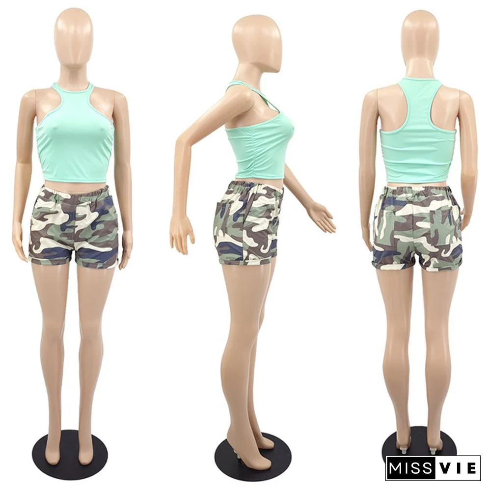Summer New Arrivals Women High Waist Elasticated Pocket Streetwear Casual Camouflage Shorts