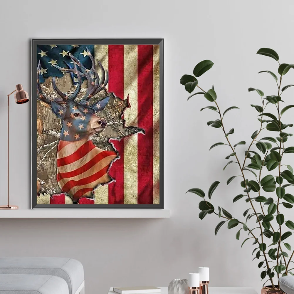 Full Round Diamond Painting 30*40cm - Elk And The Stars And Stripes