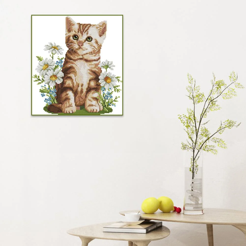 14ct Stamped Cross Stitch - Cat Flowers(28*30cm)