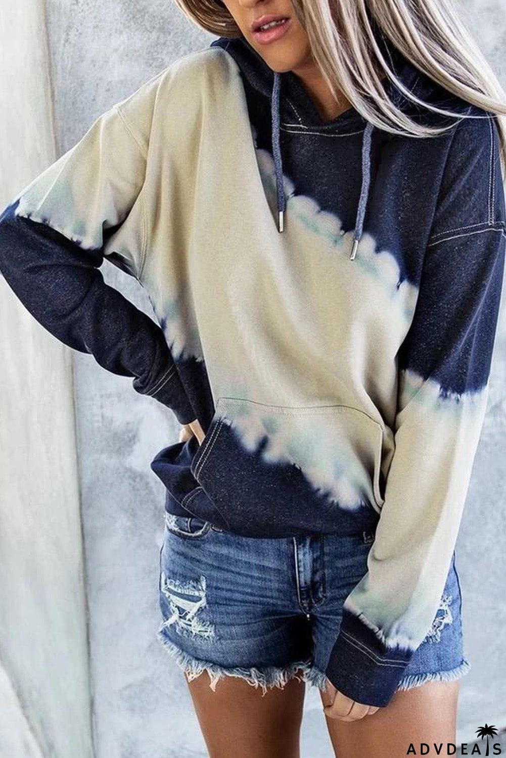 Hooded Tie Dye Print Pocket Casual Sweatshirt