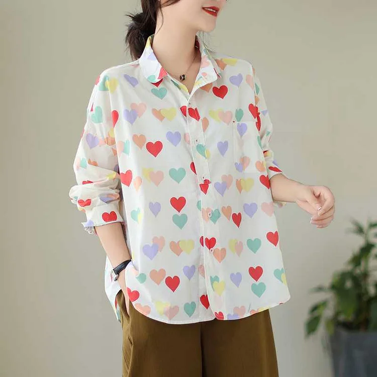 Colorful Heart Print Long Sleeve Shirt - yankia