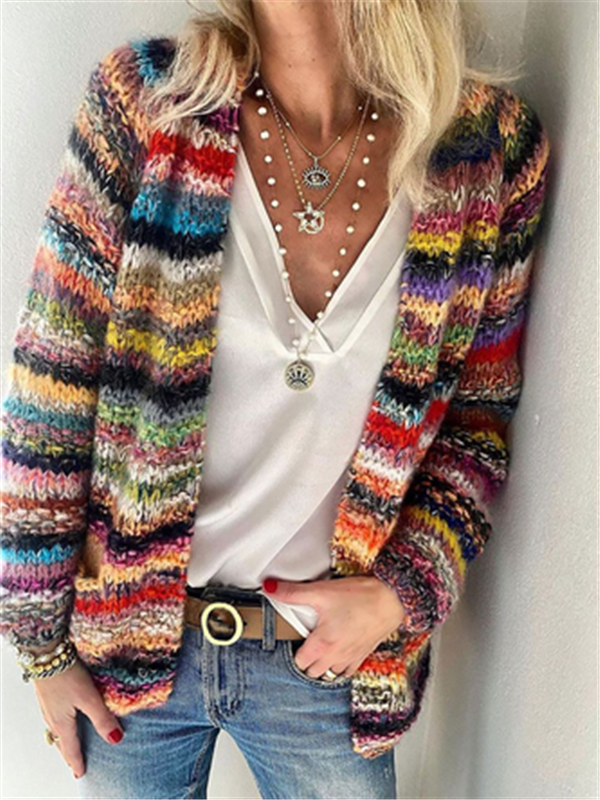 Women  Long Sleeve Casual Striped Coat