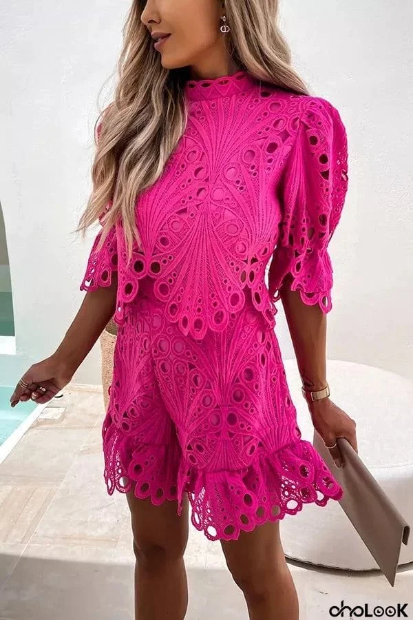 Pretty Personality Crochet Lace Shorts Suit