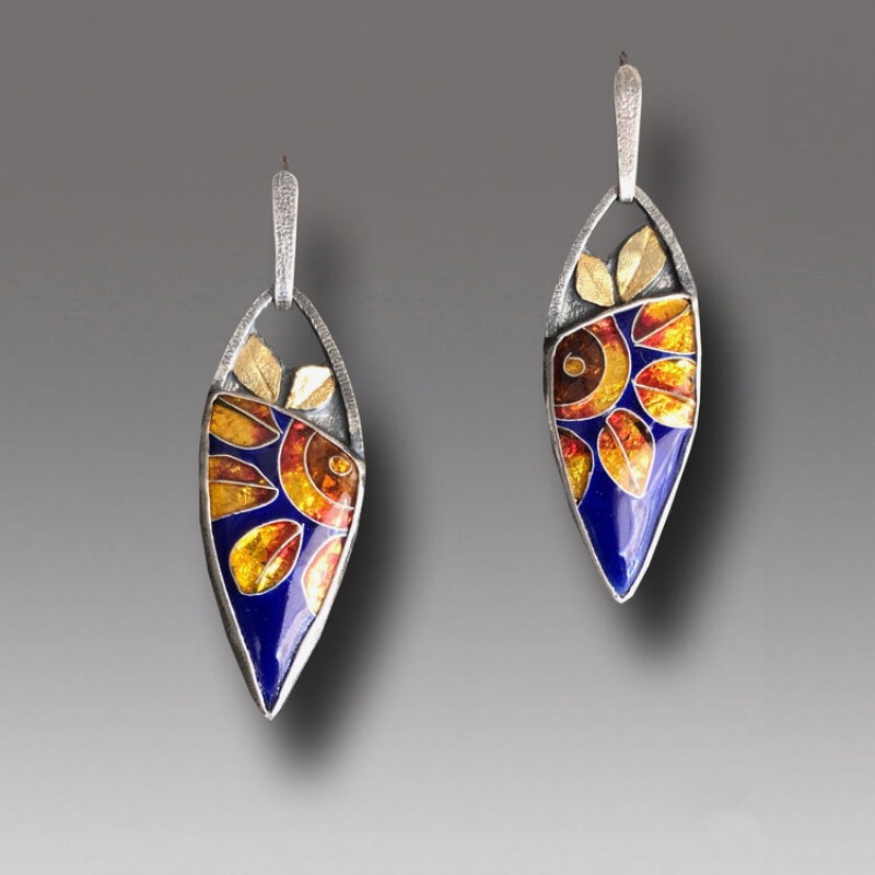 Mature Women Crystal Clear Enamel Bohemian Earrings