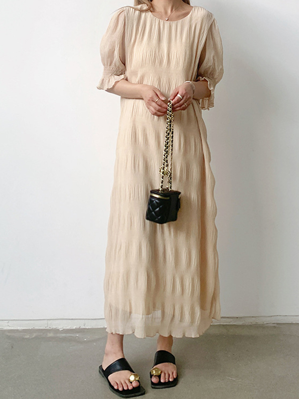 Loose Casual Short Sleeve Pleated Maxi Dress