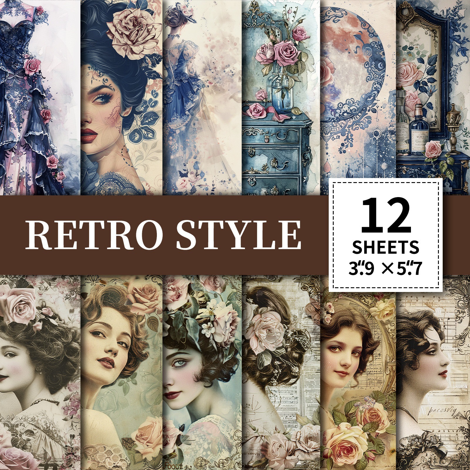 재질: 종이 - 12매/권 빈티지 꽃무늬