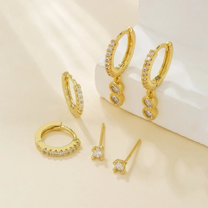 1 Set Minimalist Geometric Inlay Brass Zircon 18K Gold Plated Drop Earrings Earrings