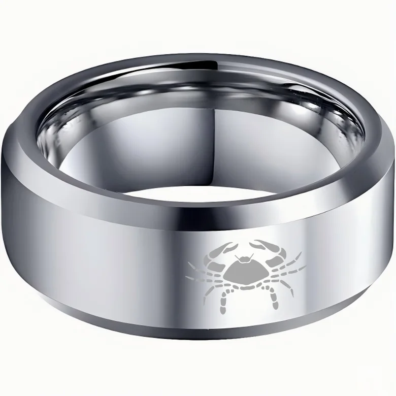 Sliver Laser Etched Couple Tungsten Carbide Rings Sliver Cancer Tungsten Wedding Bands Beveled Edges 4MM 6MM 8MM Width