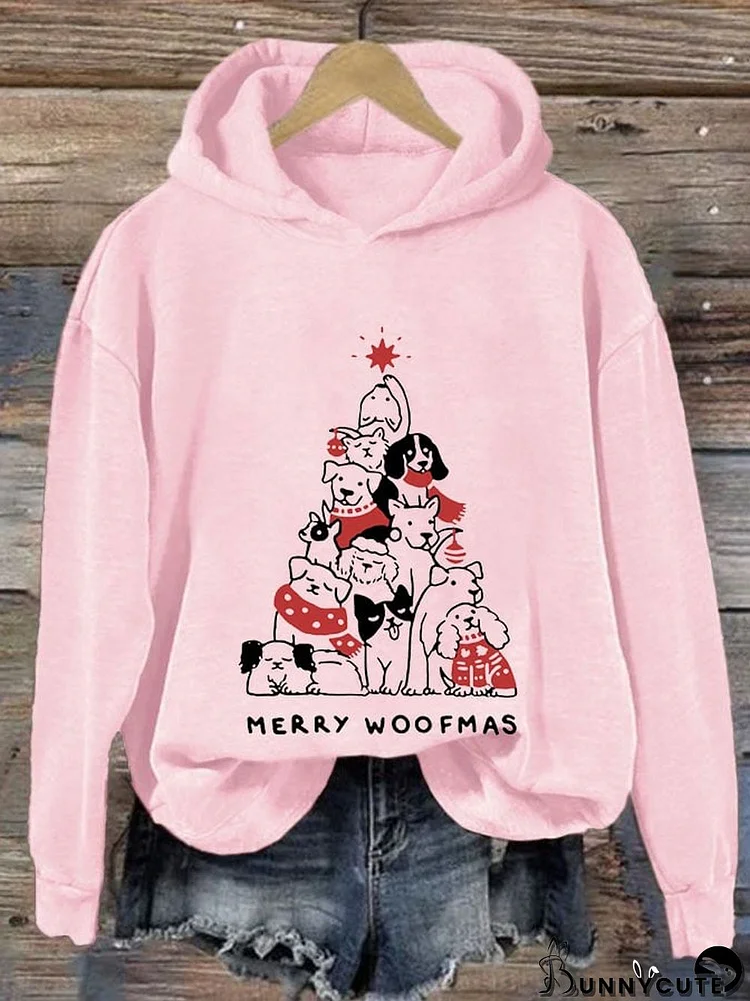 Women's Merry woofmas Print Casual Hoodie