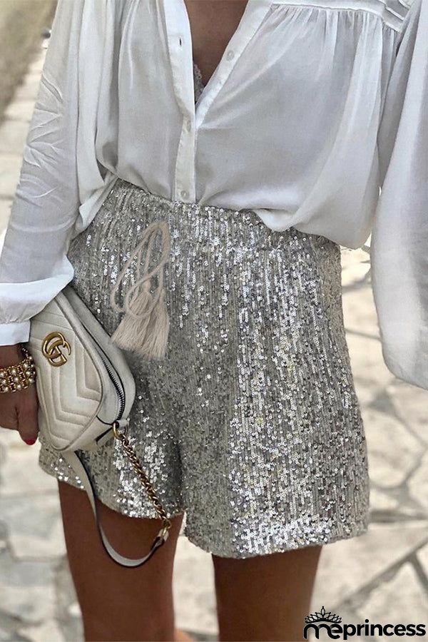 Sequin Drawstring Shorts