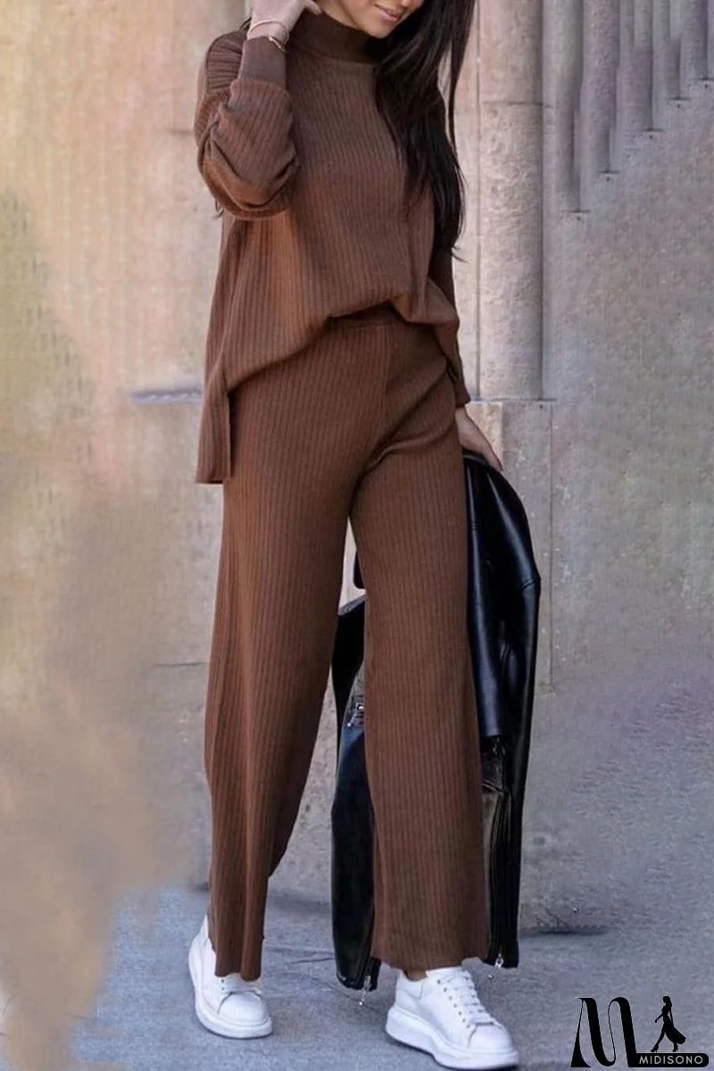 MidiSono - Casual Simplicity Solid Turtleneck Long Sleeve Two Pieces