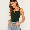 SHEIN V-Notch Thick Strap Ribbed Top 3 Colors Plain Rib-Knit Plain Slim Fit Tank Women Summer Party Highstreet 2019 Vests