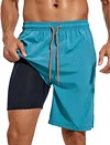 difficort Mens Swim Trunks Quick Dry Bathing Suit 9 inch Inseam Board Shorts with Compression Liner and Zipper Pocket