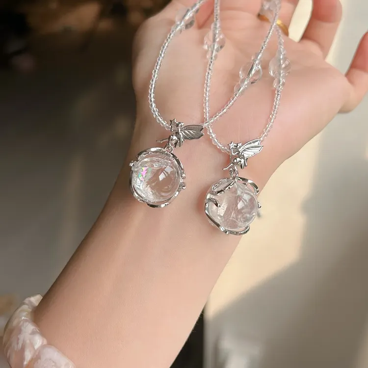 Handmade Iridescent Clear Quartz Necklace (White Crystal Pendant) 
