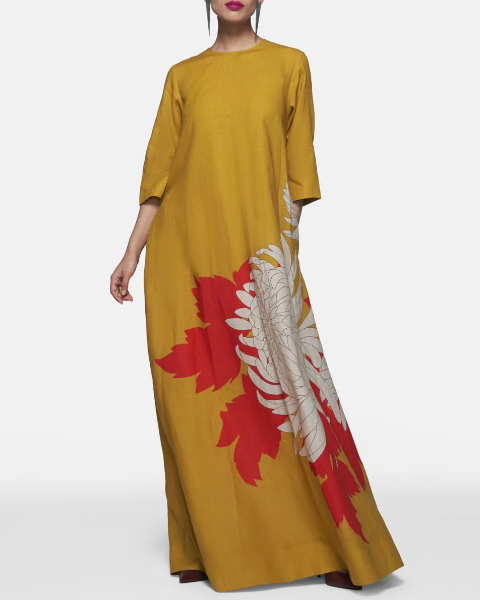 mid-sleeve printed swing dress