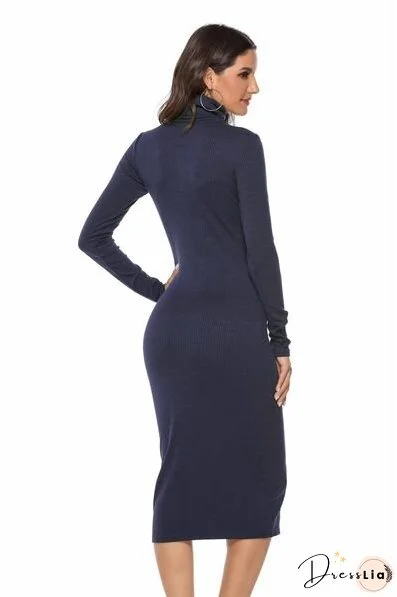 Ribbed Turtleneck Long Sleeve Dress