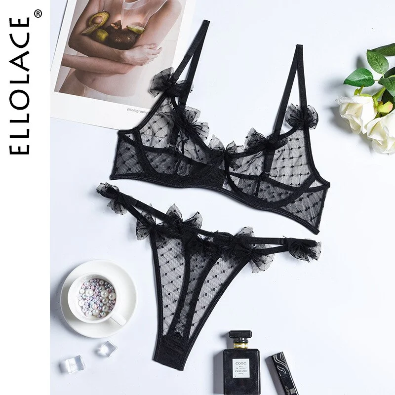 Billionm Ellolace Applique Lingerie Sexy 2022 New Underwear Transparent Bra Set Woman 2 Pieces Fancy Lace Seamless Erotic Bilizna Set