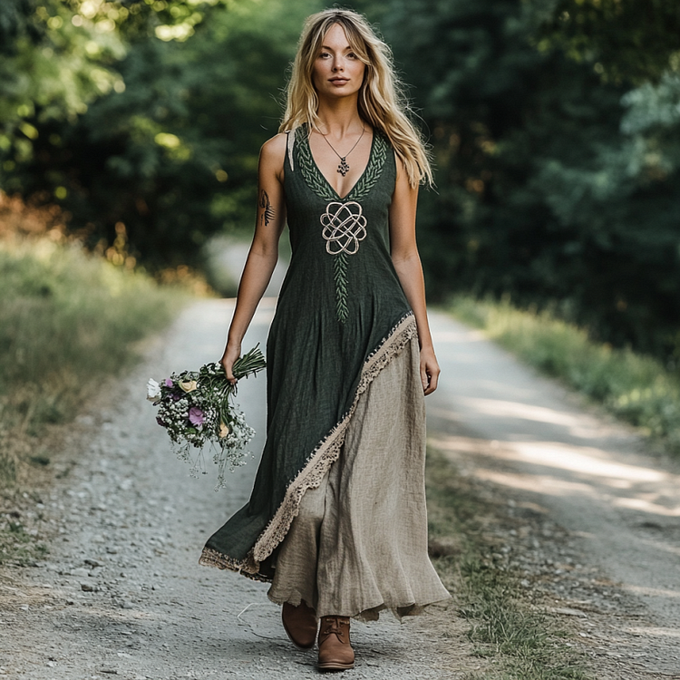 Simpfit Vintage Wikinger Tribal Keltischer Knoten Kunst Nachahmung aus Baumwolle und Leinen Tank Kleid