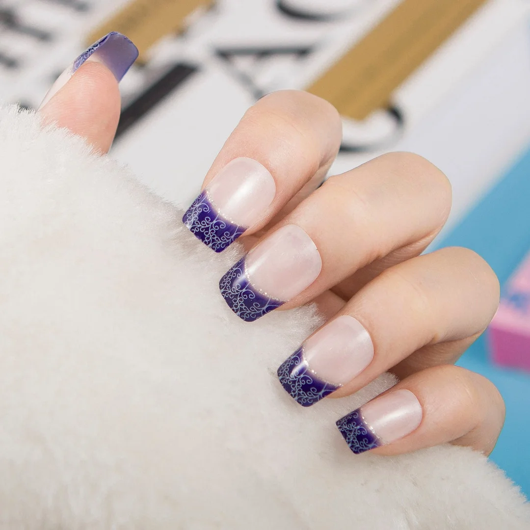 24pcs/set Fashion Acrylic Full Cover Fake Nails 10 Sizes Press on Nails Designs French False Nail Art Tips 278 Fingernail Tips-Nail Inspo