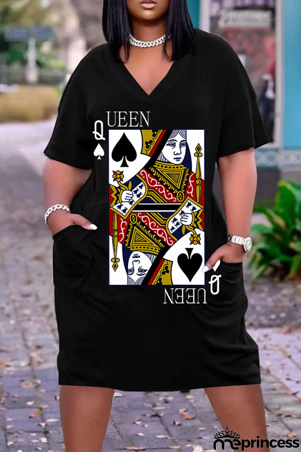 Red Casual Street Print Patchwork V Neck Straight Dresses