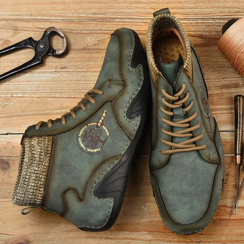 Nine o'clock Autumn Leather Vintage Men Boots Fashion Street High-top Shoes Winter Warm Lined Handmade Lace-up Botas de hombre