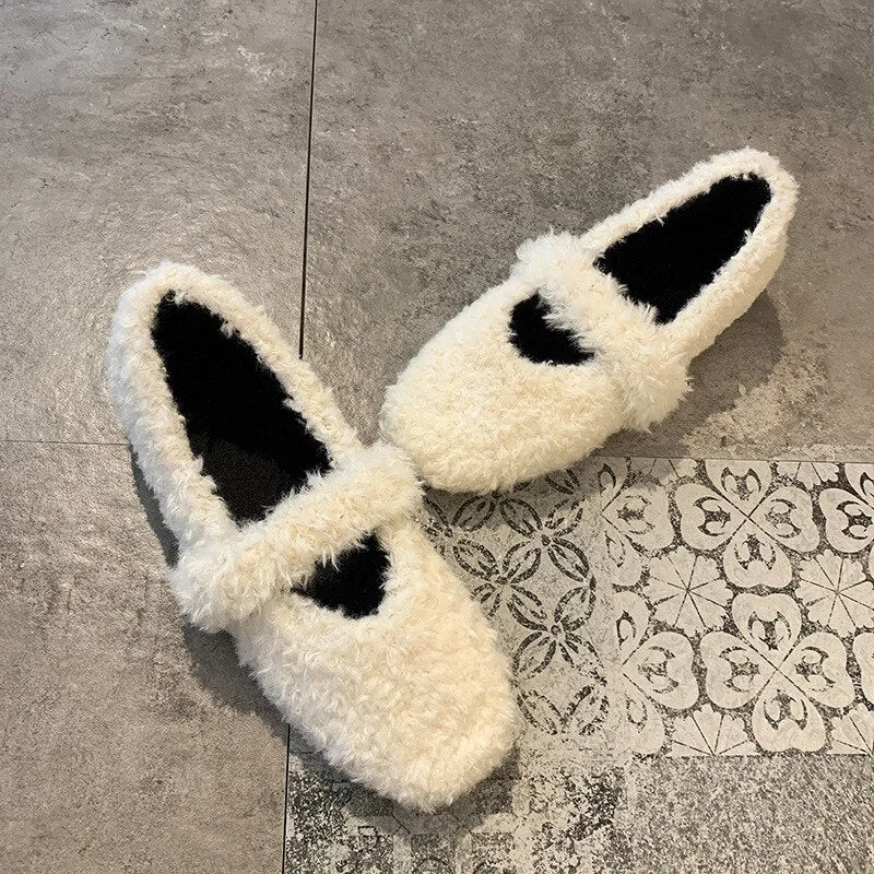Hook & Loop Casual Shoes Woman 2020 New Fashion Spring Ballets Flats Slip on Women Shoes Warm Plush Fur Flats Ladies Loafers