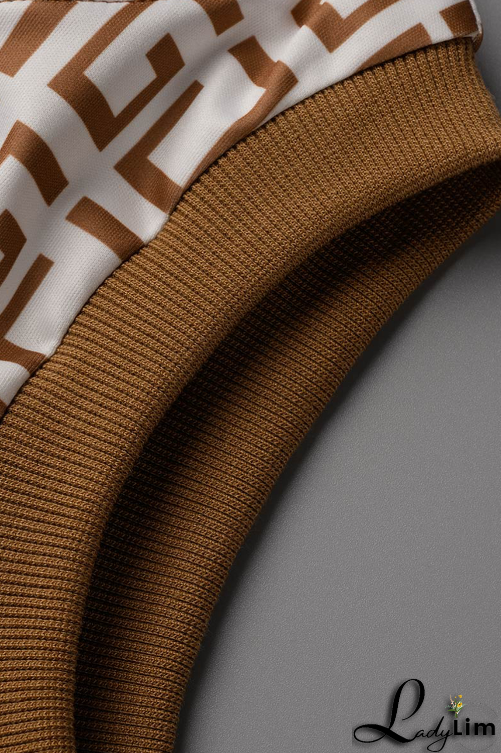 Coffee Sexy Print Buckle O Neck Sleeveless Two Pieces