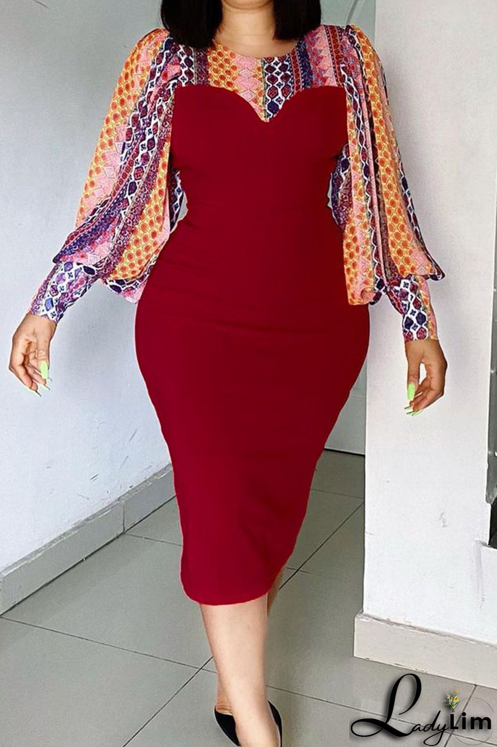 Blue Sexy Print Split Joint O Neck One Step Skirt Dresses